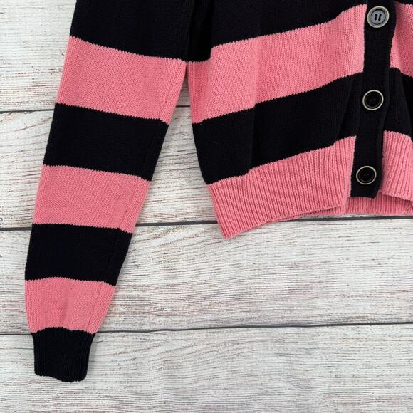 Veronica Beard Pink and Black Striped Cropped Button Cardigan - Picture 4 of 9